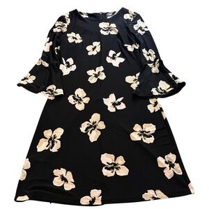 Tommy Hilfiger Black Cream Floral Bell Sleeve Shift Dress Size‎ 2 Office Career